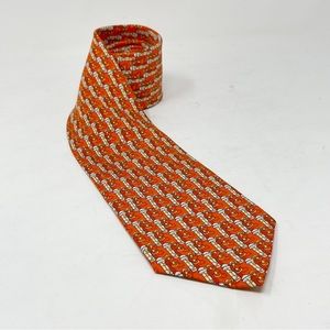 OLIMPO Men’s Orange Horse Bit Equestrian Print Neck Tie Silk Made In Spain